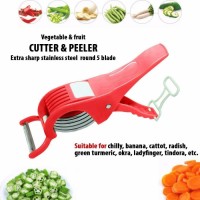 2 in 1 Stainless Steel 5 Blade Vegetable Cutter with Peeler, Chilly,Onion Cutter With Lock System/Plastic Vegetable and Fruit Cutter