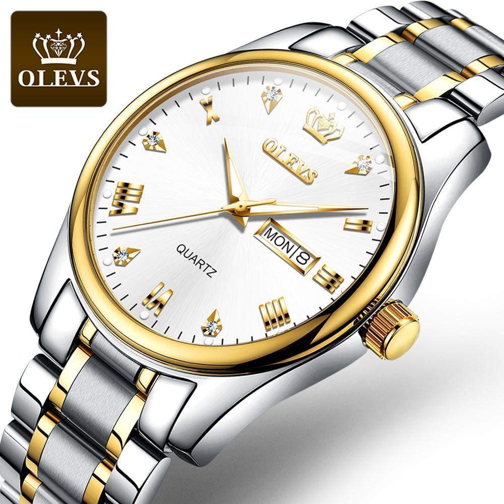 OLEVS 5563G Fashion Watch for Men Silver & Golden Two Tone Stainless Steel Analog Wrist Watch For Men - White & Silver "Fashion Watch for Men Silver & Golden Two Tone Stainless Steel Analog Wrist Watch For Men - White & Silver "