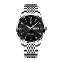 POEDAGAR Men Watch Fashion Luxury Stainless Stain Business Quartz Watches Waterproof Luminous Week Date Men‘s Wristwatch- Black