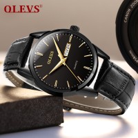 OLEVS 6898 Luxury Brand Fashion Watch For Men Luminous Business Casual Double Calendar Waterproof Leather Strap Men's Quartz Wristwatch