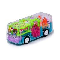 Realistic transparent gear bus battery operated funny toy and 3d stage multi colored lights