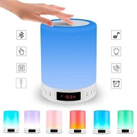 Smart Touch Lamp Rechargeable Table Lamp Dimmable LED Night Light with Wireless Bluetooth Speaker and Alarm Clock Screen, Multi-Color Changing