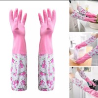 Plus Autumn Dish Cleaning Gloves Winter Warm Velvet Rubber Glove Home Long Gloves Waterproof Antifreeze Hand Cleaning