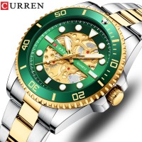 Curren 8412 Silver Gold Green Stainless Steel Analog Watch For Men