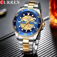 Curren 8412 Silver Gold Bule Stainless Steel Analog Watch For Men