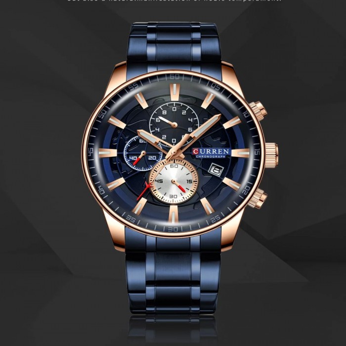 CURREN  original Men Round Three Eyes Dial Watch Fashion Calendar Wristwatch Water-resistant -